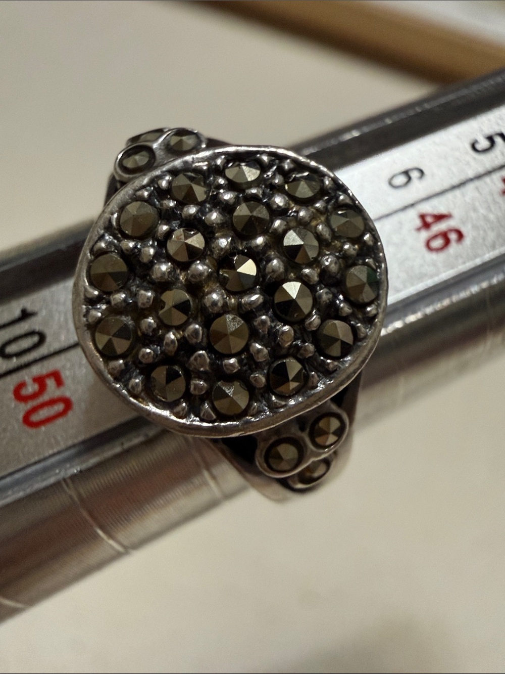 Sterling Silver 925 Marcasite Round Cluster Ring size 4.5 - Picture 6 of 7